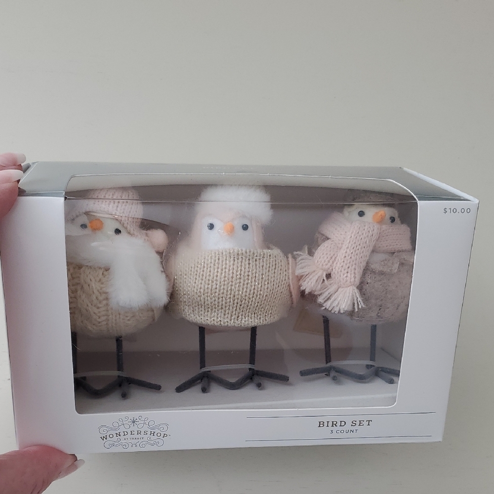 New Wondershop Cozy Knit Bird Trio in Cream and Tan